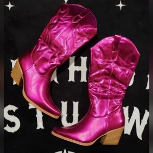 Shiny Hot Pink Metallic Cowboy Boots Sz 6.5